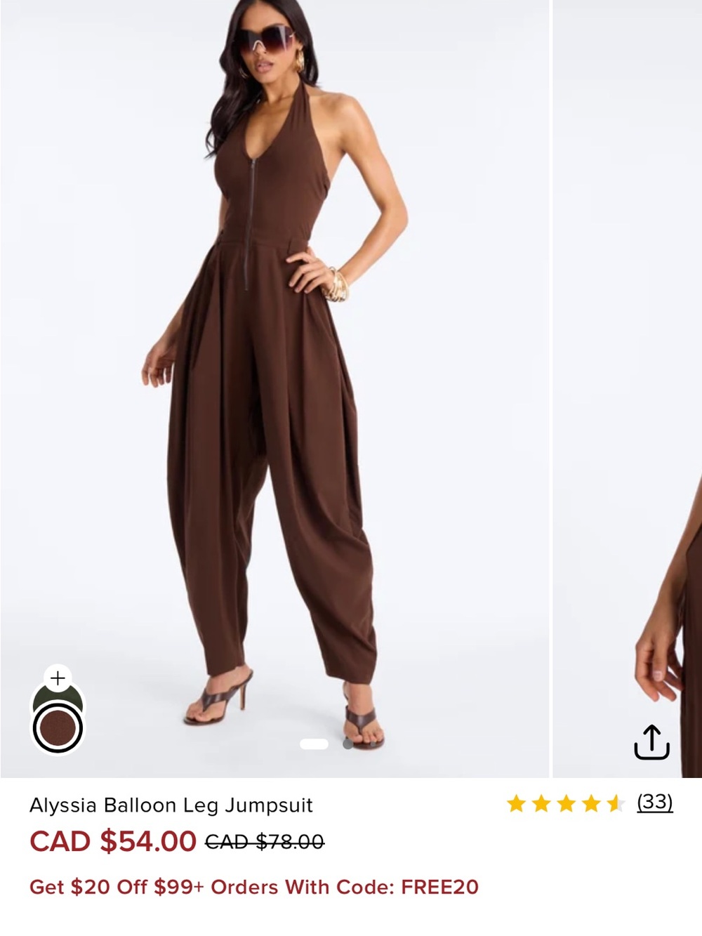 Fashion Nova Alyssia Brown Halter Balloon-Leg Jumpsuit NWT